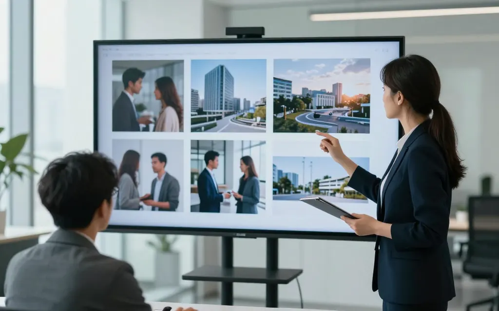 A real estate agent presenting a growth chart and marketing plan to a small team.